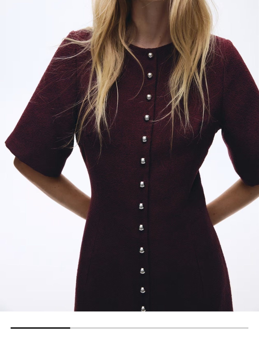 H&M Burgundy Midi Dress with Button Front